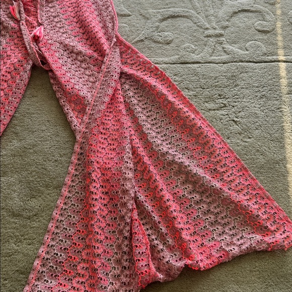 BECCA Pink and Coral Crochet Lace Pants with Drawstring - Festival Wear - Picture 8 of 8